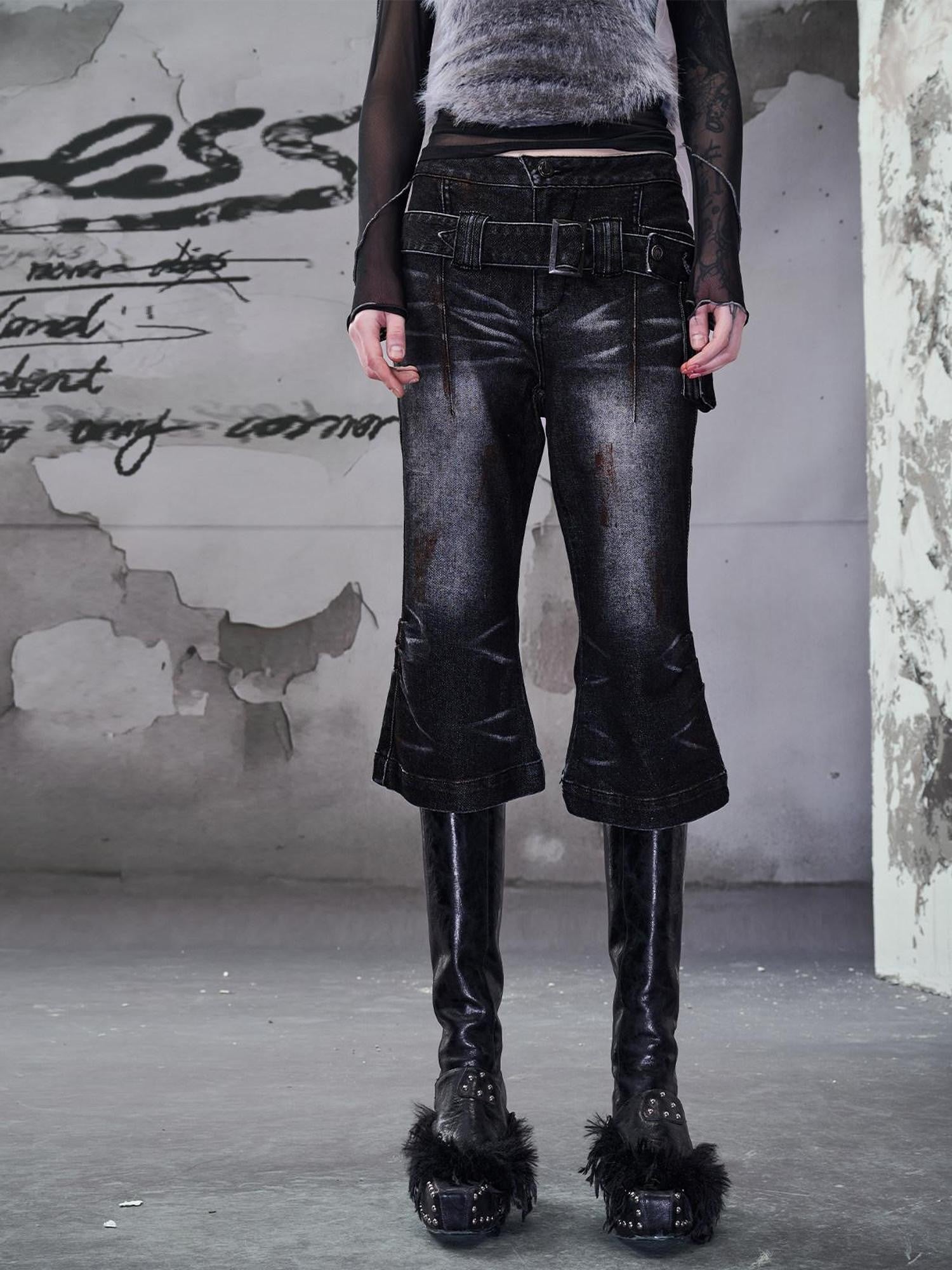 NORTH NODE Washed Black Rust Distressed Bootcut Women&