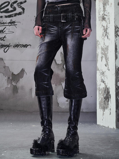 NORTH NODE Washed Black Rust Distressed Bootcut Women&