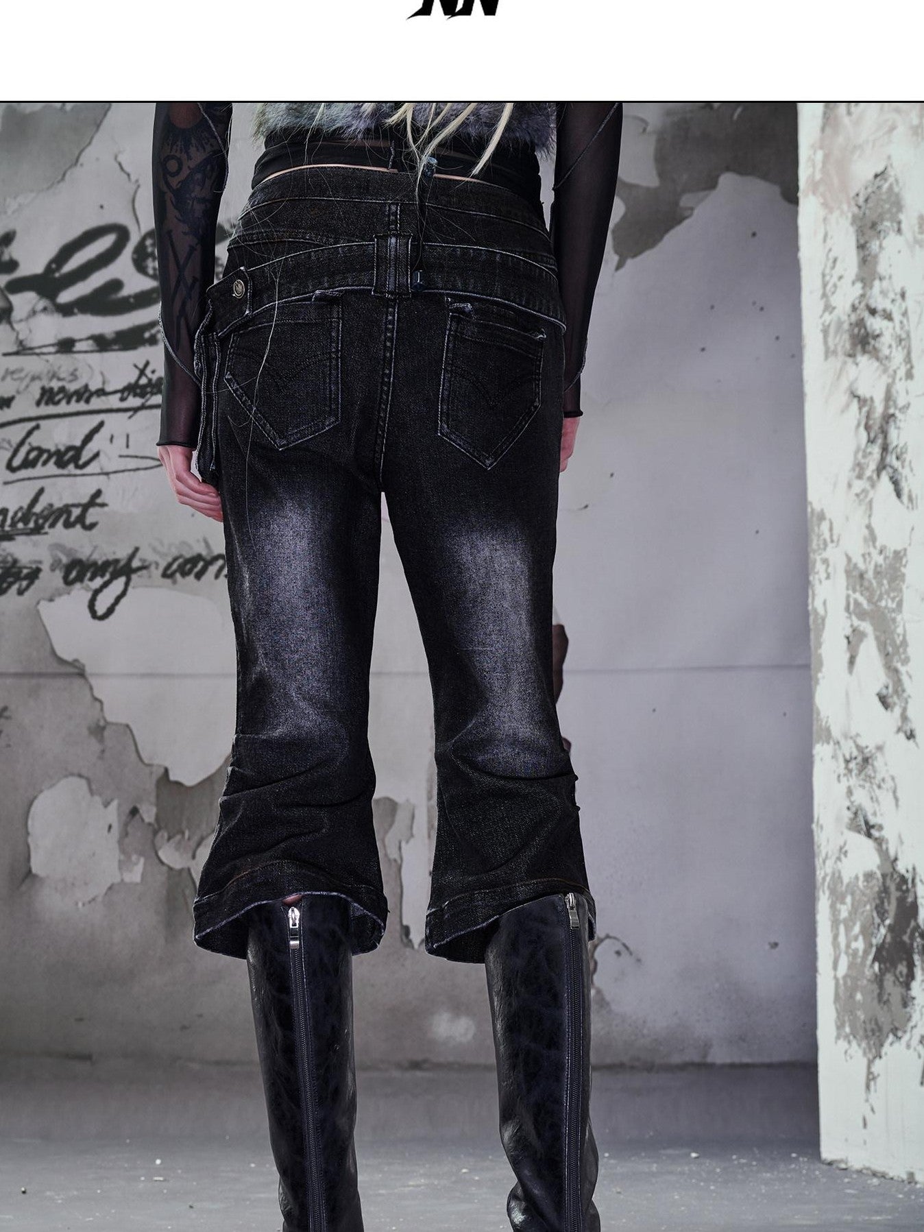 NORTH NODE Washed Black Rust Distressed Bootcut Women&