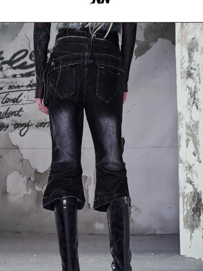 NORTH NODE Washed Black Rust Distressed Bootcut Women&