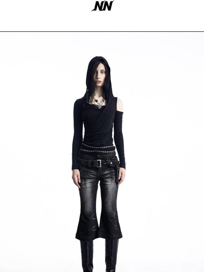 NORTH NODE Washed Black Rust Distressed Bootcut Women&