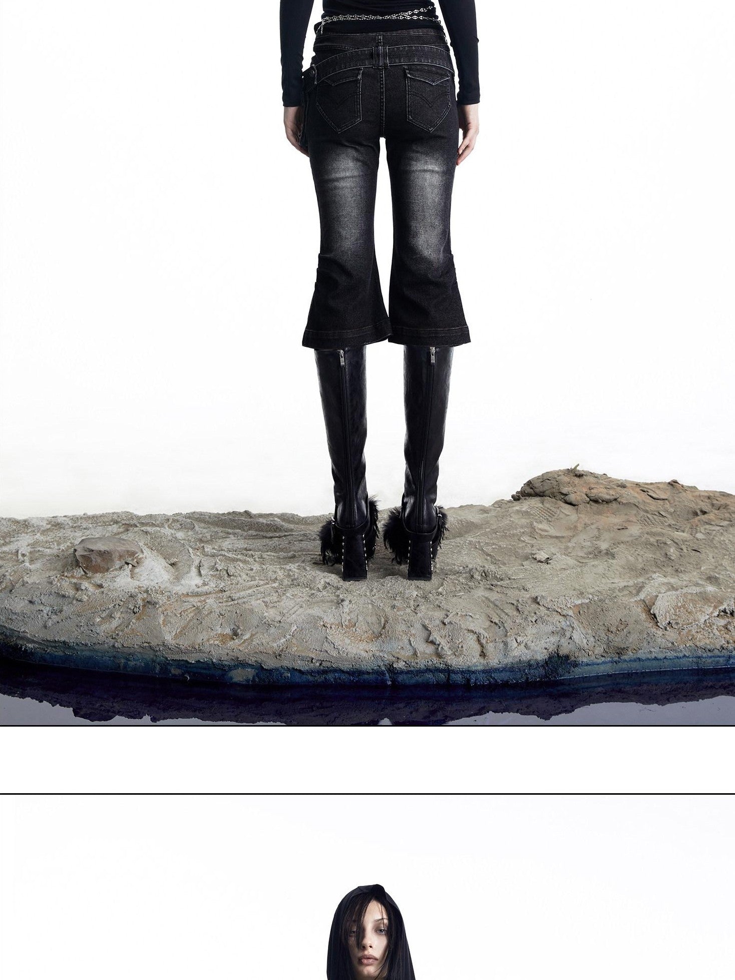 NORTH NODE Washed Black Rust Distressed Bootcut Women&