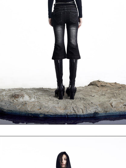 NORTH NODE Washed Black Rust Distressed Bootcut Women&