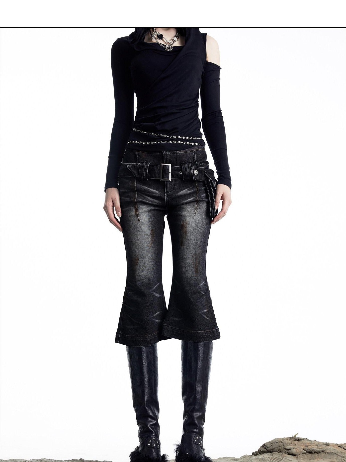 NORTH NODE Washed Black Rust Distressed Bootcut Women&
