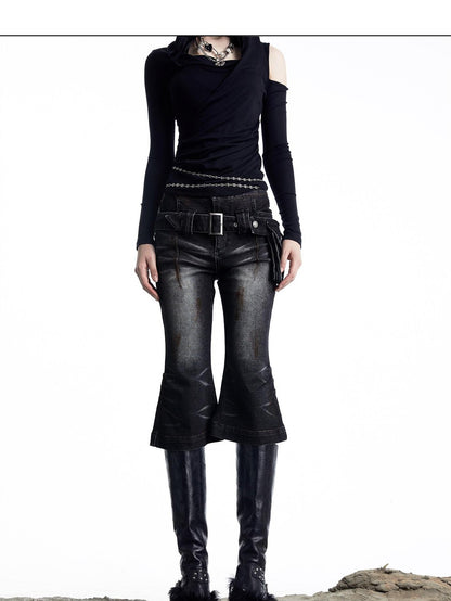 NORTH NODE Washed Black Rust Distressed Bootcut Women&