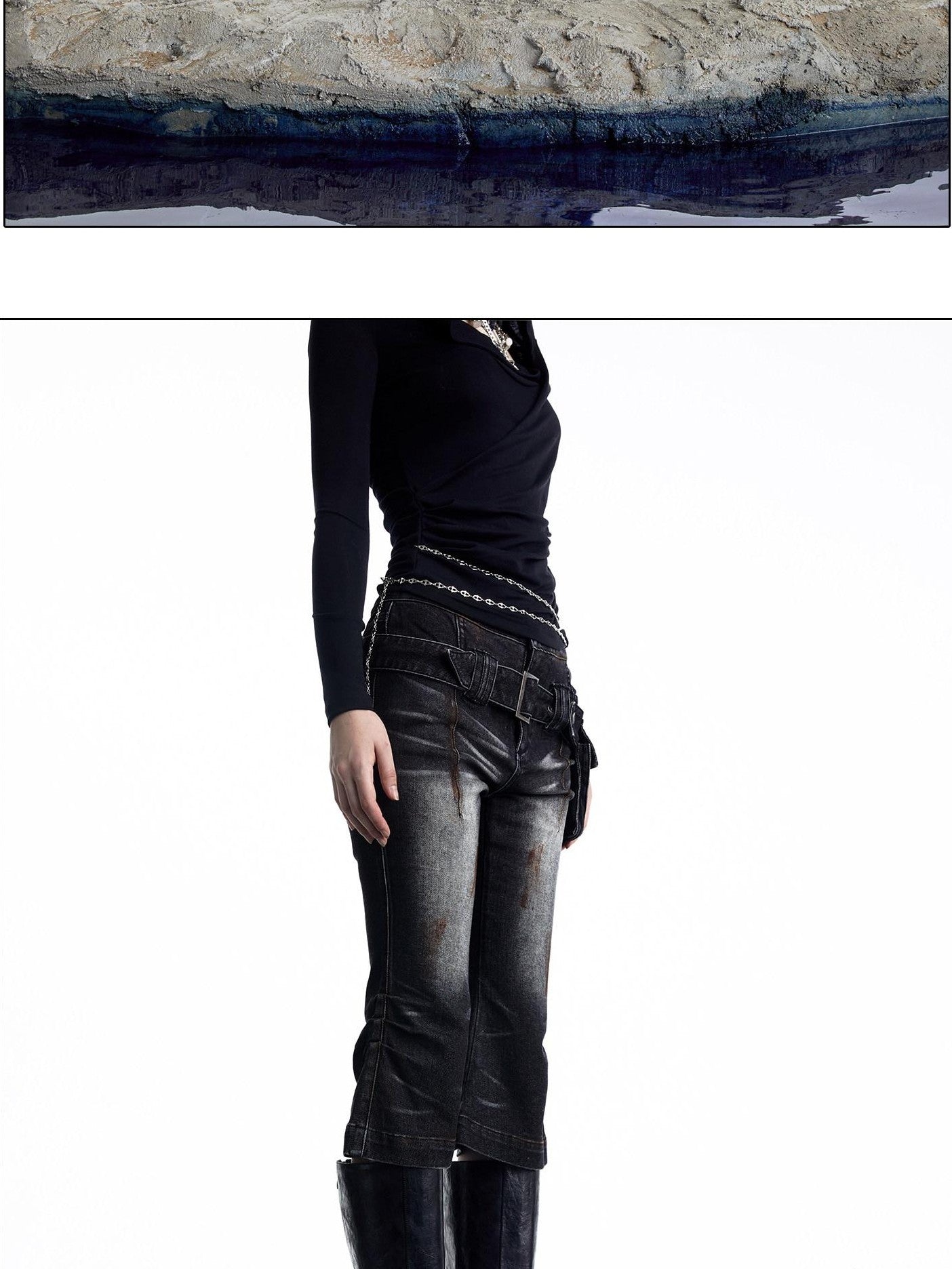NORTH NODE Washed Black Rust Distressed Bootcut Women&