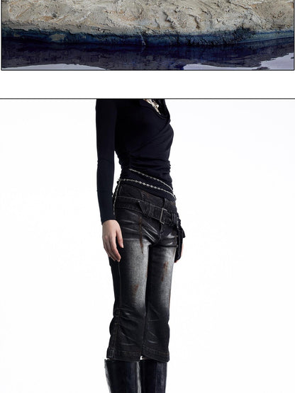 NORTH NODE Washed Black Rust Distressed Bootcut Women&