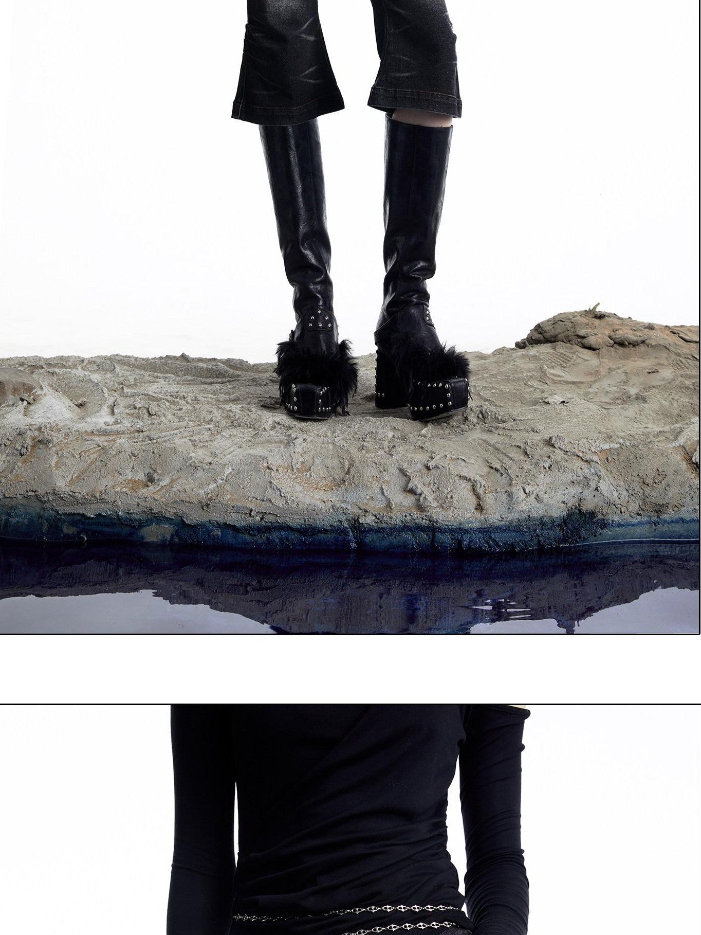 NORTH NODE Washed Black Rust Distressed Bootcut Women&