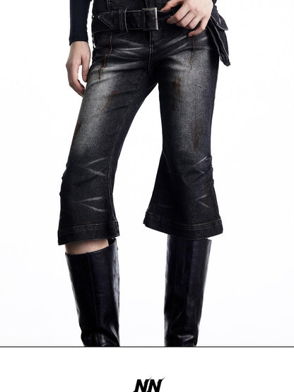 NORTH NODE Washed Black Rust Distressed Bootcut Women&
