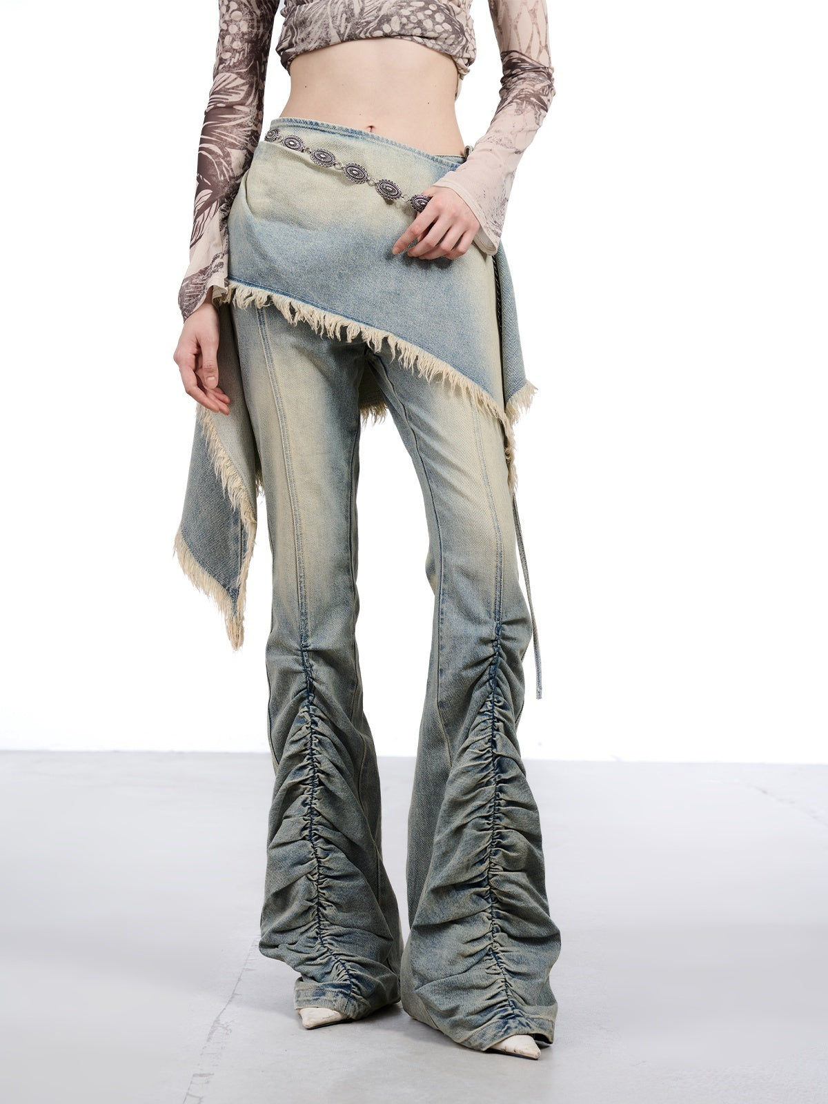 NORTH_NODE_Washed_Blue_Ruched_Pleat_Stretch_Slimming_Women&