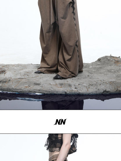 NORTH NODE Washed Casual Lace Panel Elastic Waist Women&