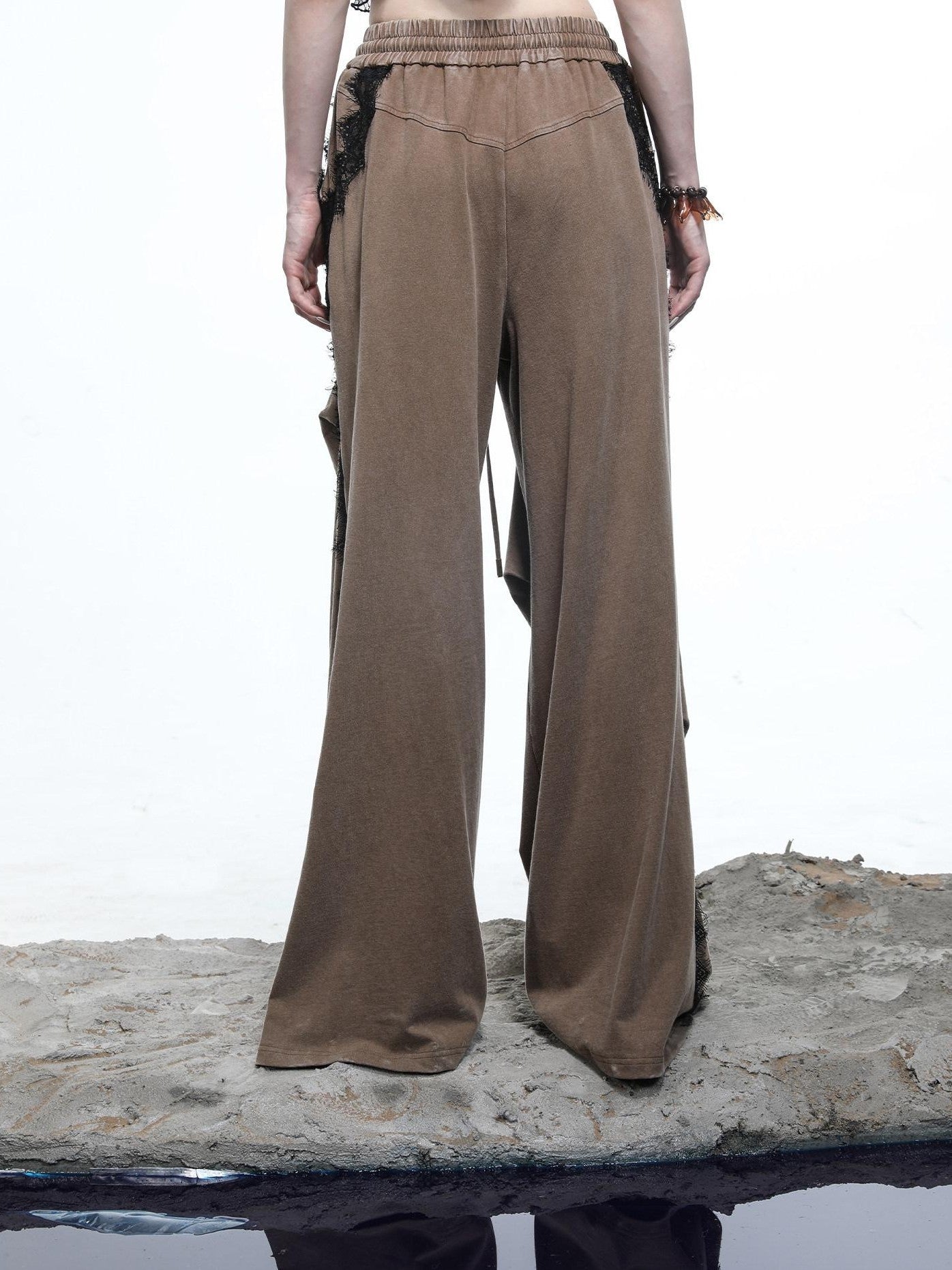 NORTH NODE Washed Casual Lace Panel Elastic Waist Women&