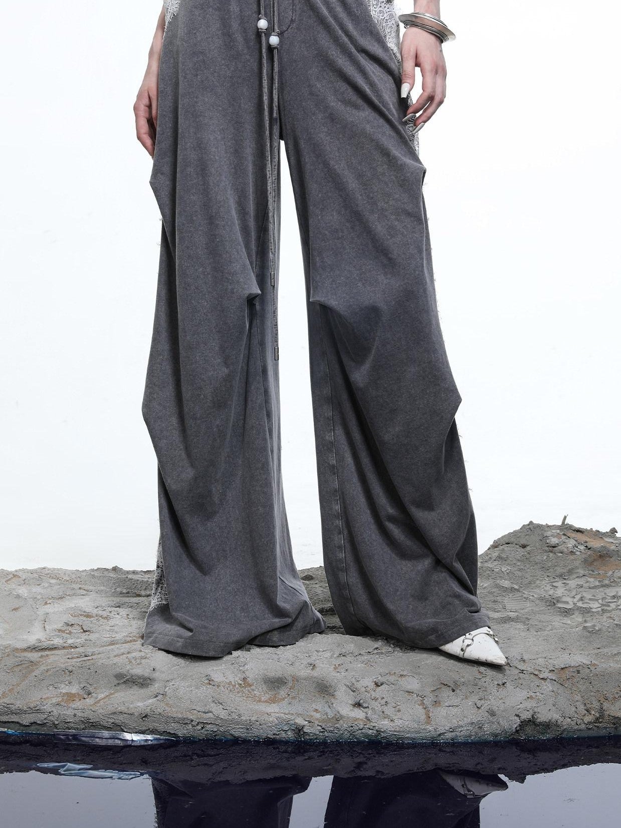 NORTH NODE Washed Casual Lace Panel Elastic Waist Women&