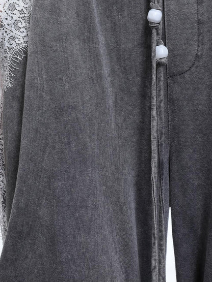 NORTH NODE Washed Casual Lace Panel Elastic Waist Women&