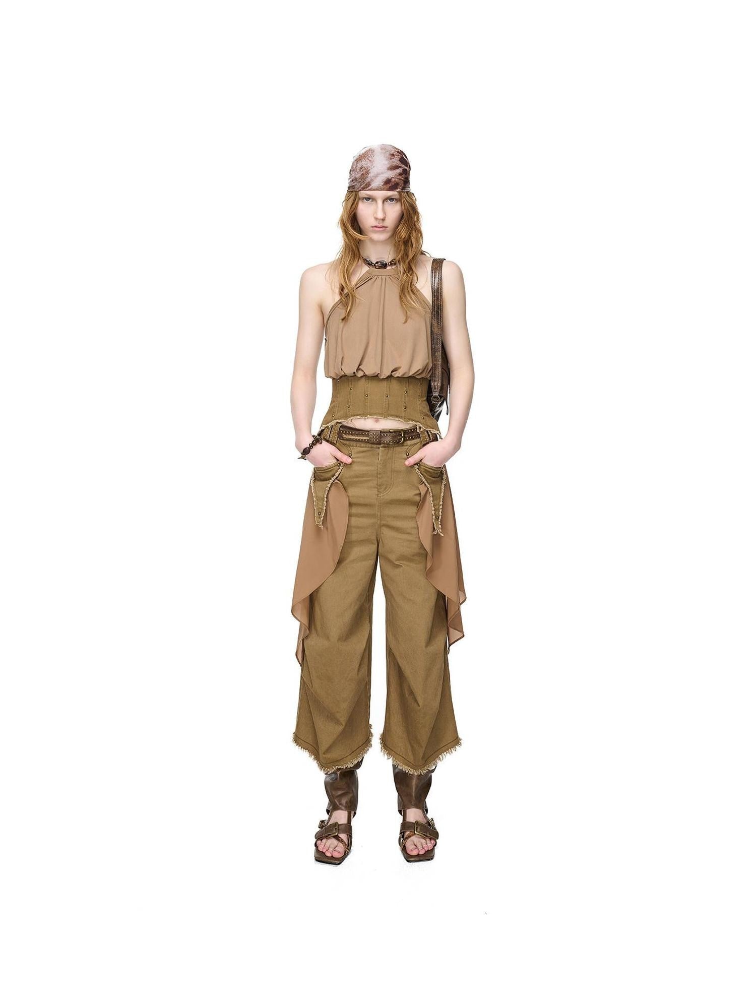 NORTH NODE Washed Chiffon Panel Patchwork Women&