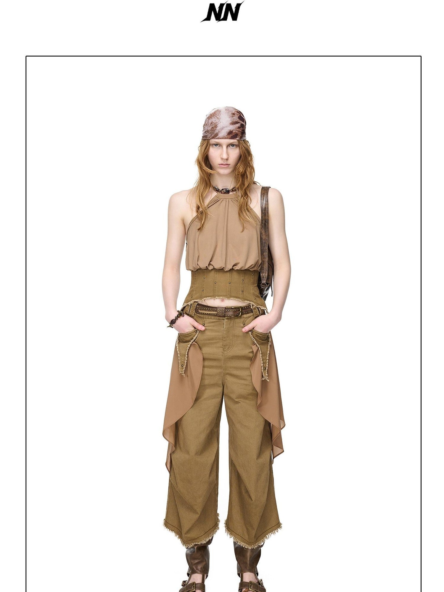 NORTH NODE Washed Chiffon Panel Patchwork Women&