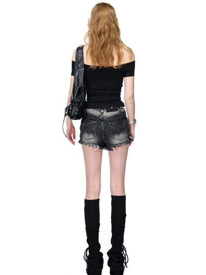 NORTH NODE Washed Denim Patchwork Distressed Women&