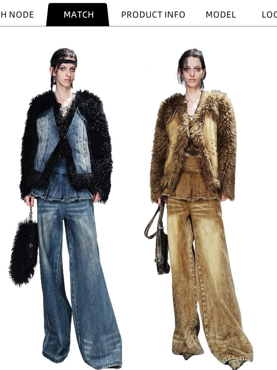 NORTH NODE Washed Denim Patchwork Faux Fur Women&