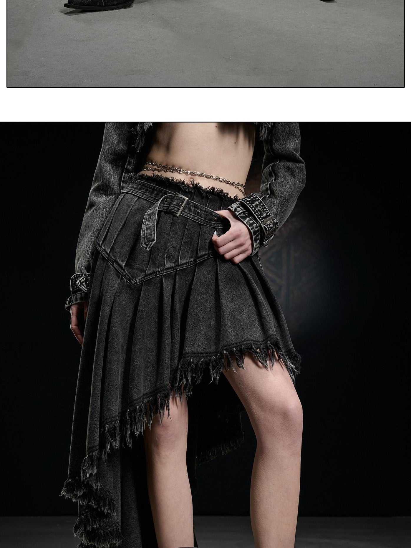 NORTH NODE Washed Distressed Asymmetric Frayed Hem Women&
