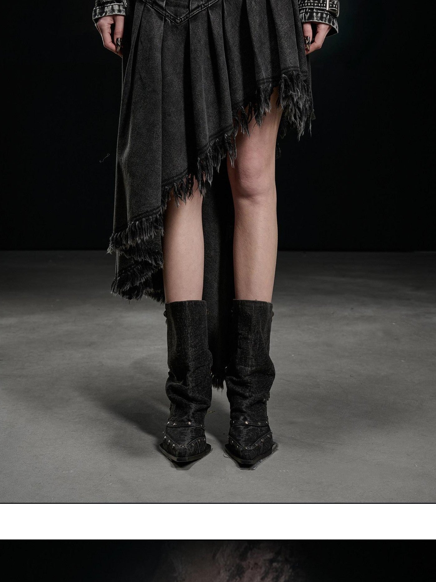 NORTH NODE Washed Distressed Asymmetric Frayed Hem Women&