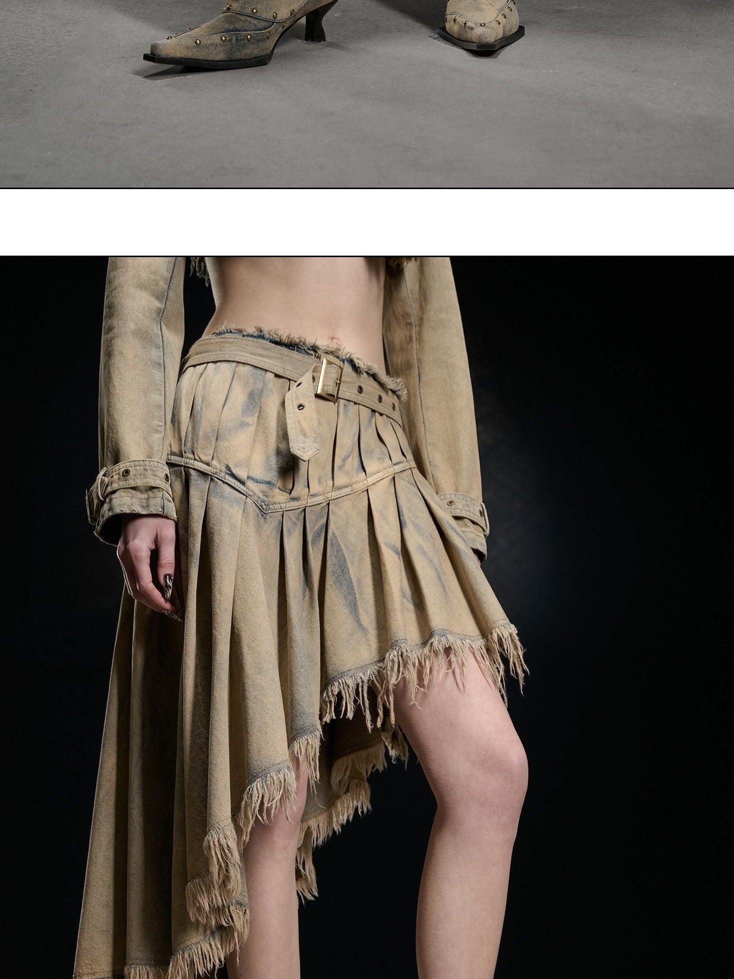 NORTH NODE Washed Distressed Asymmetric Frayed Hem Women&