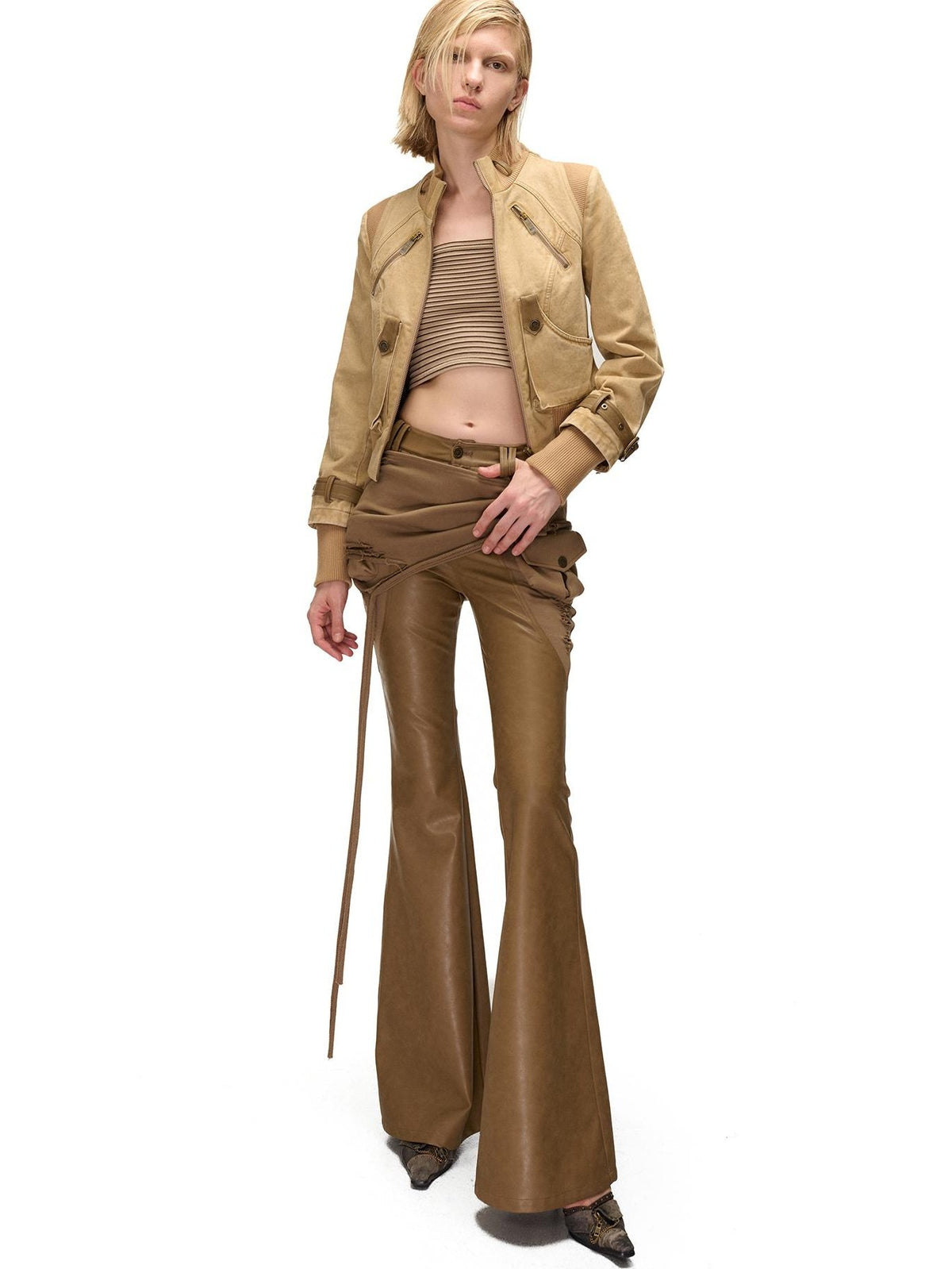 NORTH NODE Washed Distressed Color Block Panel Slimming Women&