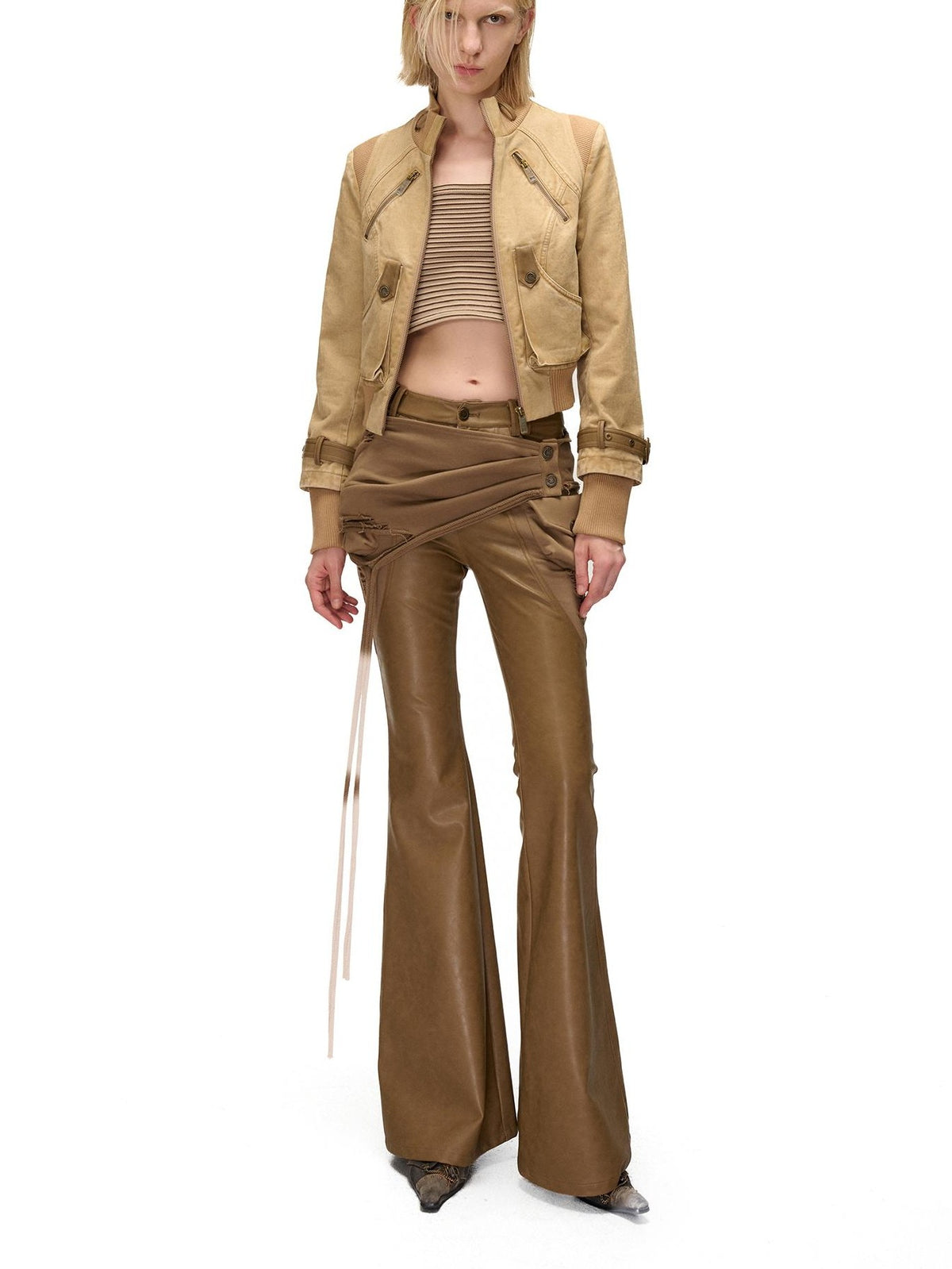 NORTH NODE Washed Distressed Color Block Panel Slimming Women&