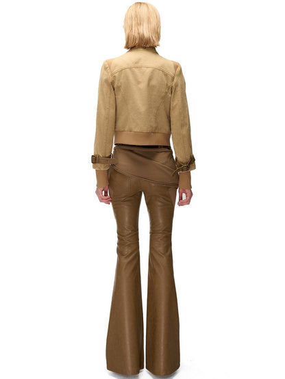 NORTH NODE Washed Distressed Color Block Panel Slimming Women&