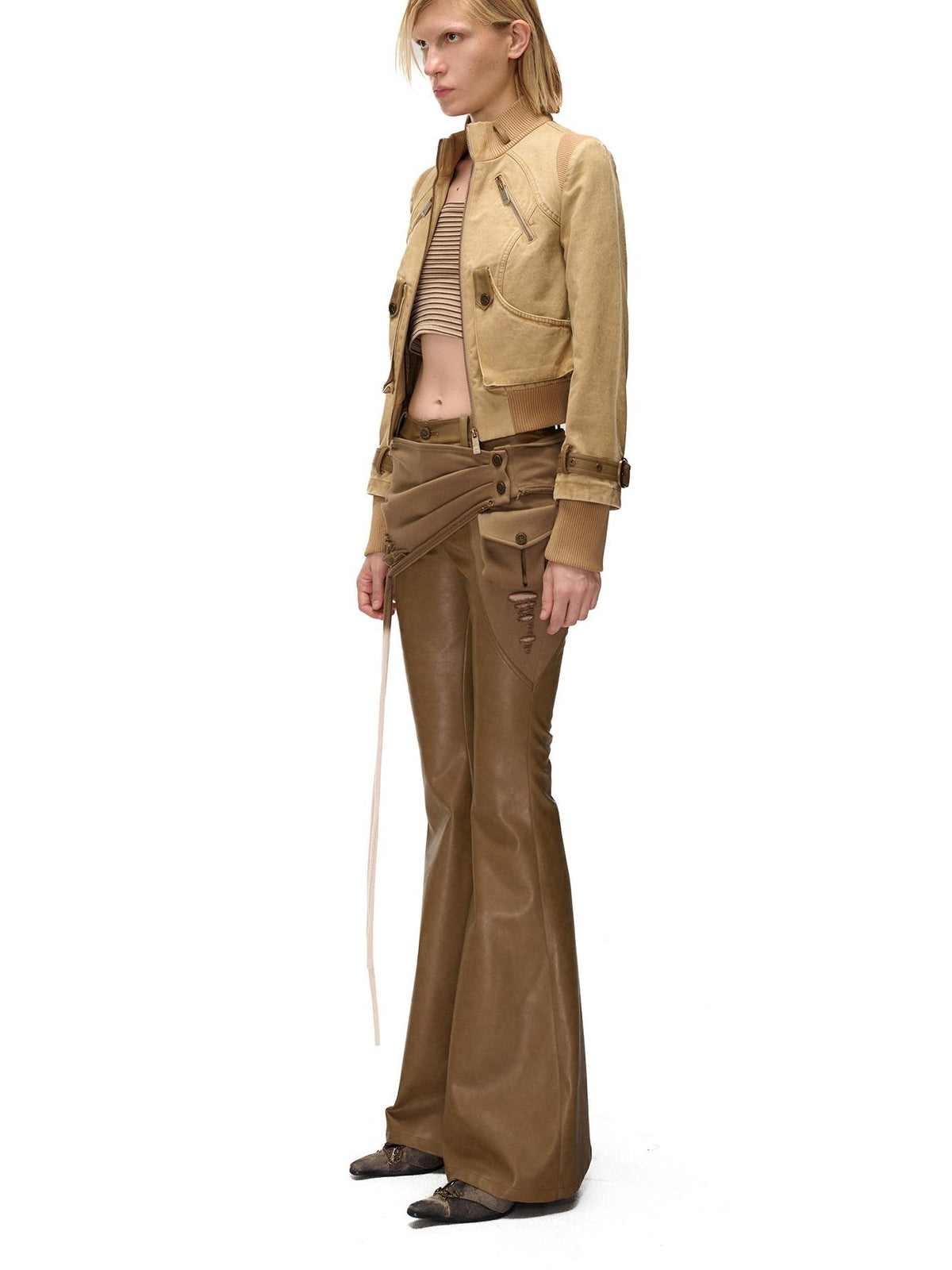 NORTH NODE Washed Distressed Color Block Panel Slimming Women&