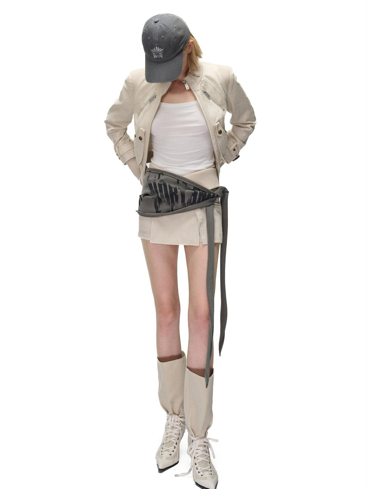 NORTH NODE Washed Distressed Color Block Panel Slimming Women&