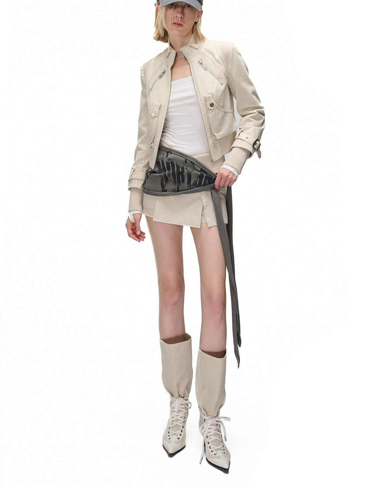 NORTH NODE Washed Distressed Color Block Panel Slimming Women&