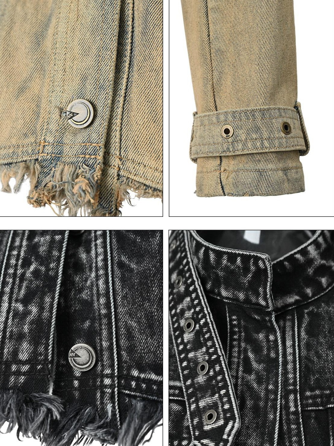 NORTH NODE Washed Distressed Cropped Stand Collar Flap Pocket Women&
