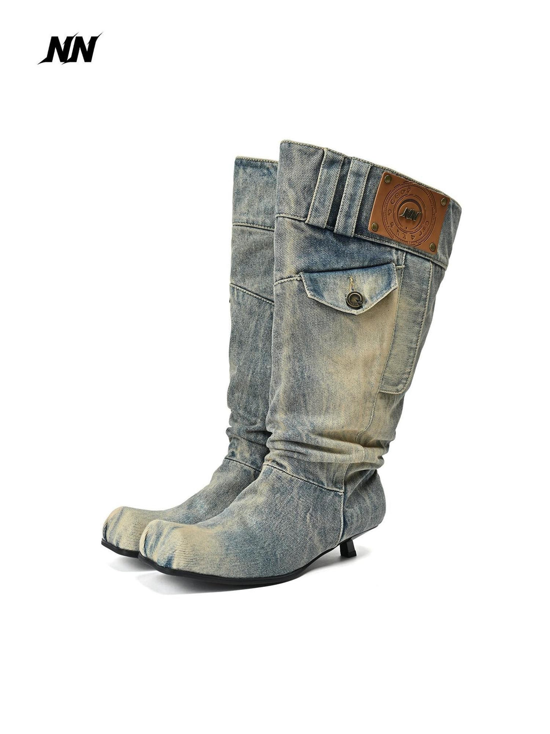 NORTH NODE Washed Distressed Denim Slip On Low Heel Women&
