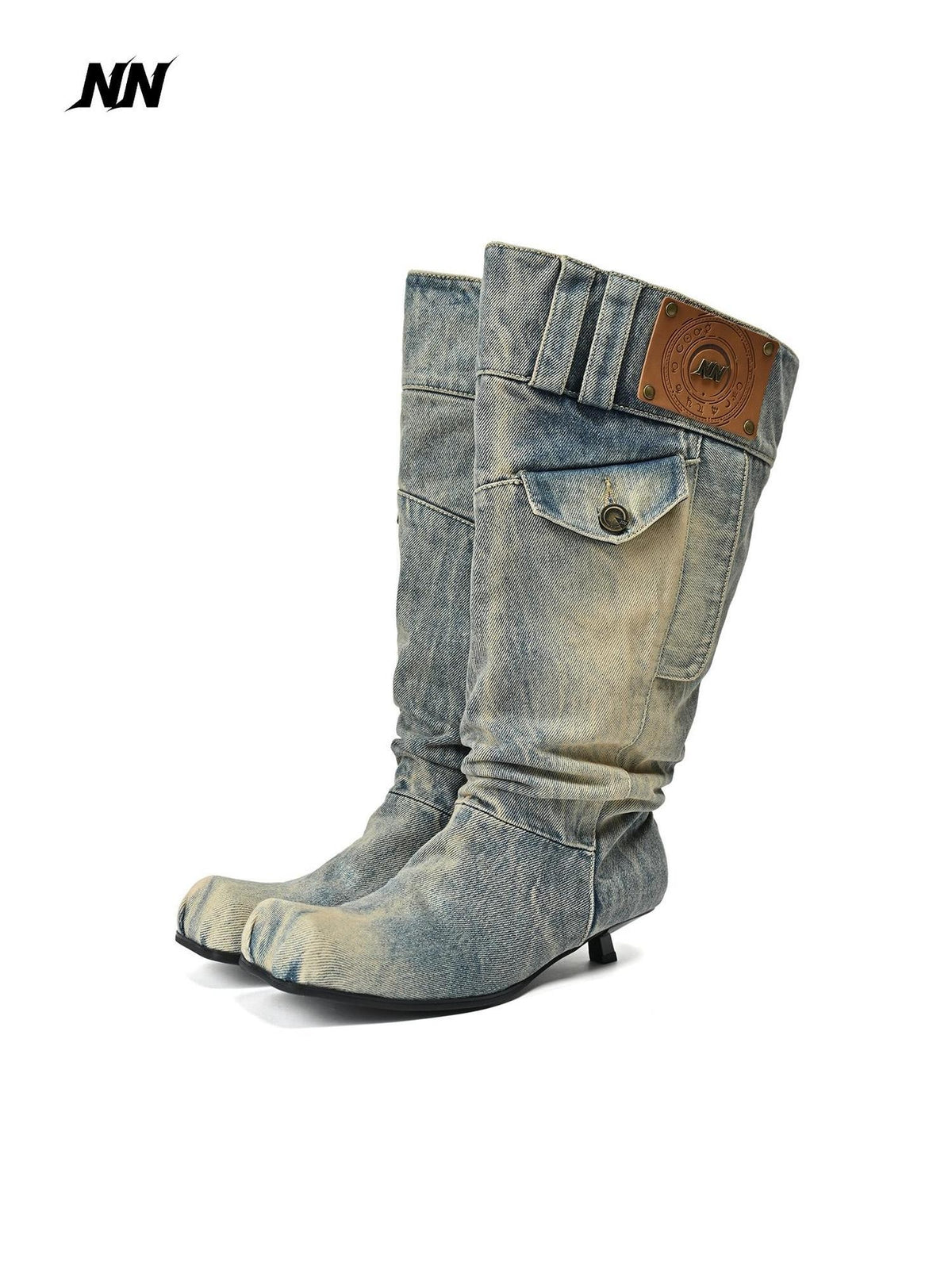 NORTH NODE Washed Distressed Denim Slip On Low Heel Women&