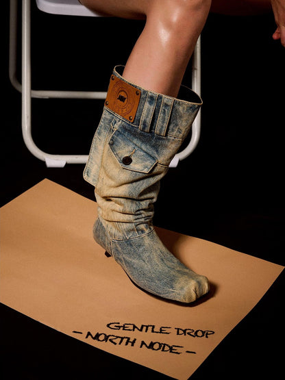 NORTH NODE Washed Distressed Denim Slip On Low Heel Women&