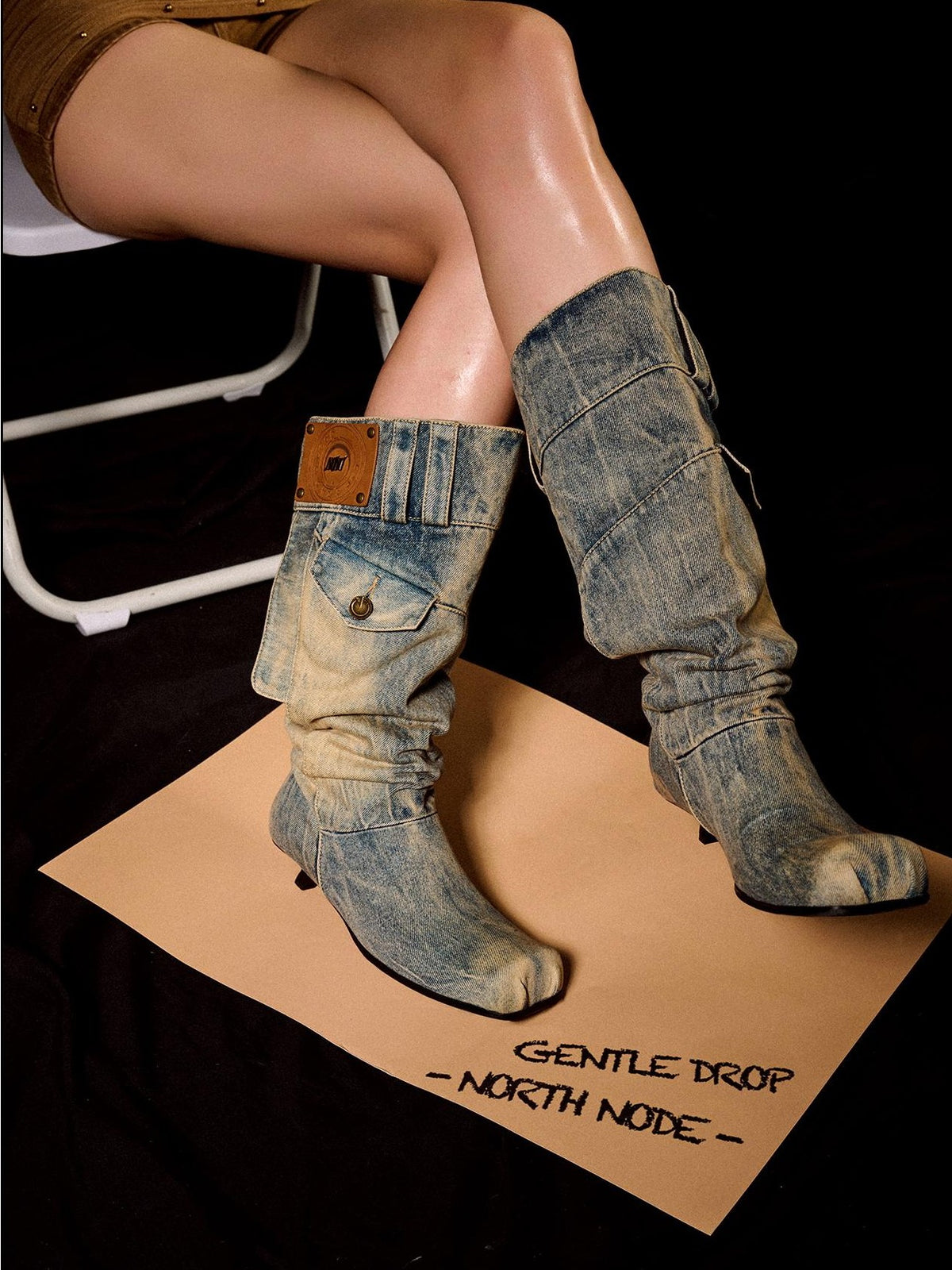 NORTH NODE Washed Distressed Denim Slip On Low Heel Women&