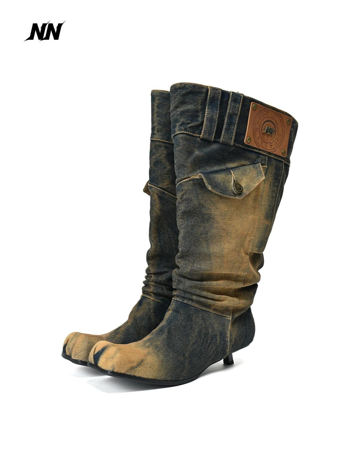 NORTH NODE Washed Distressed Denim Slip On Low Heel Women&