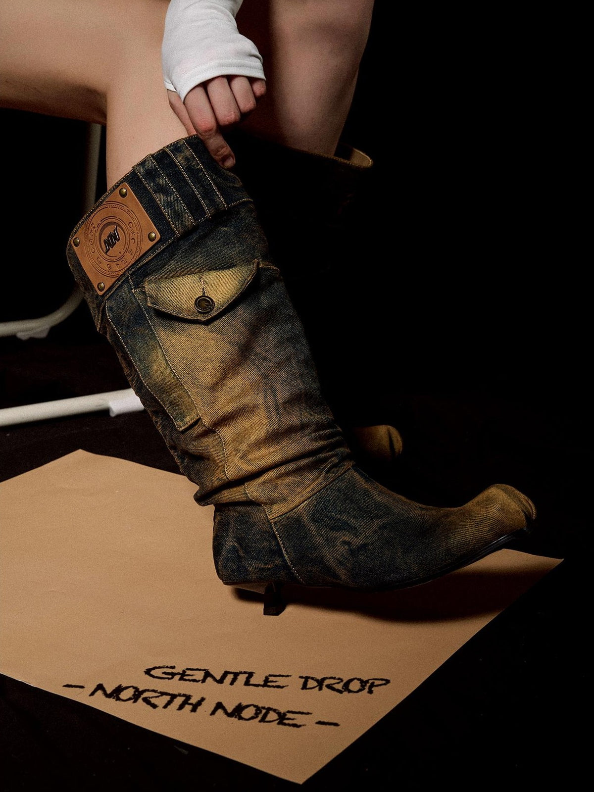 NORTH NODE Washed Distressed Denim Slip On Low Heel Women&