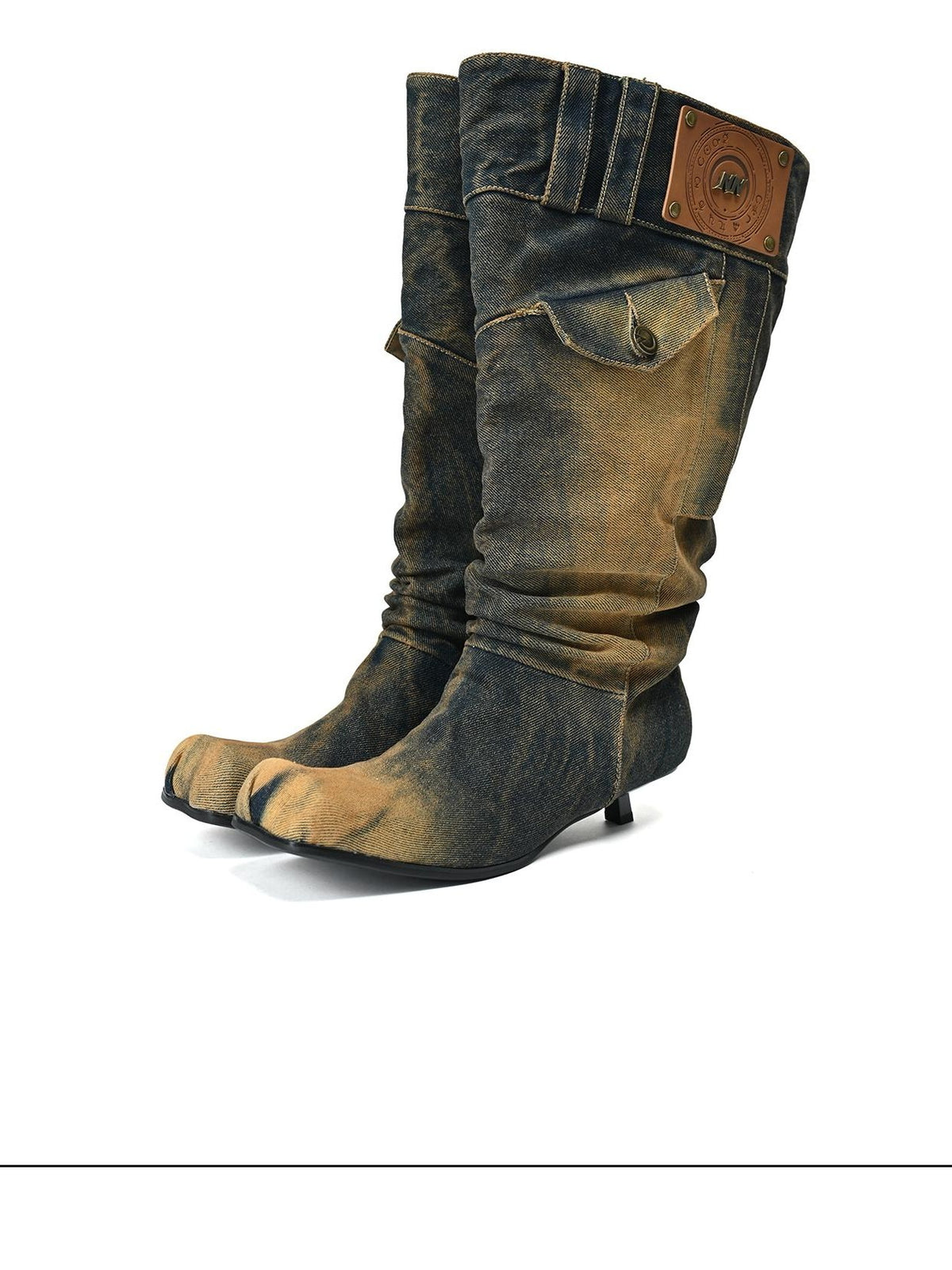 NORTH NODE Washed Distressed Denim Slip On Low Heel Women&