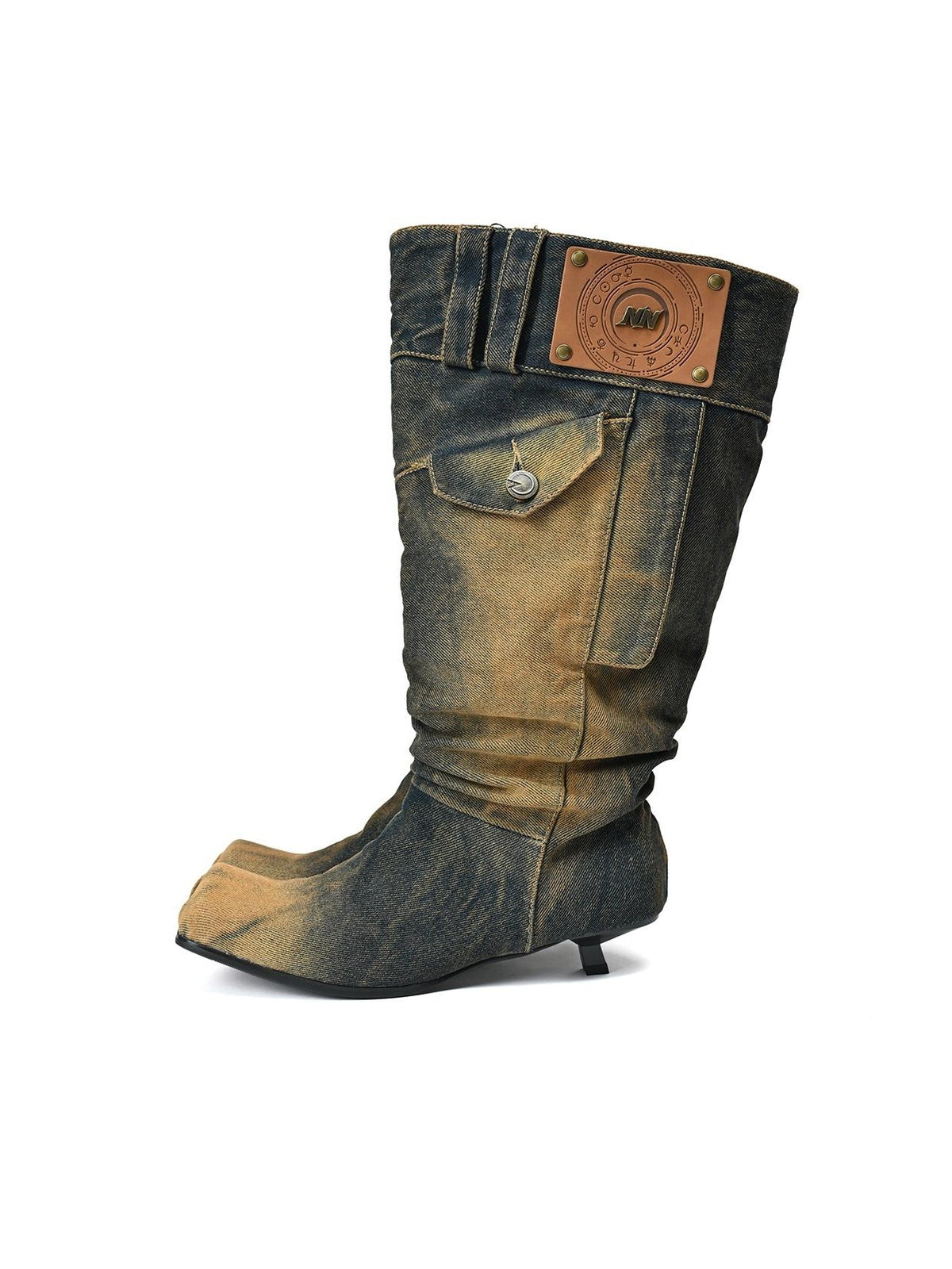NORTH NODE Washed Distressed Denim Slip On Low Heel Women&