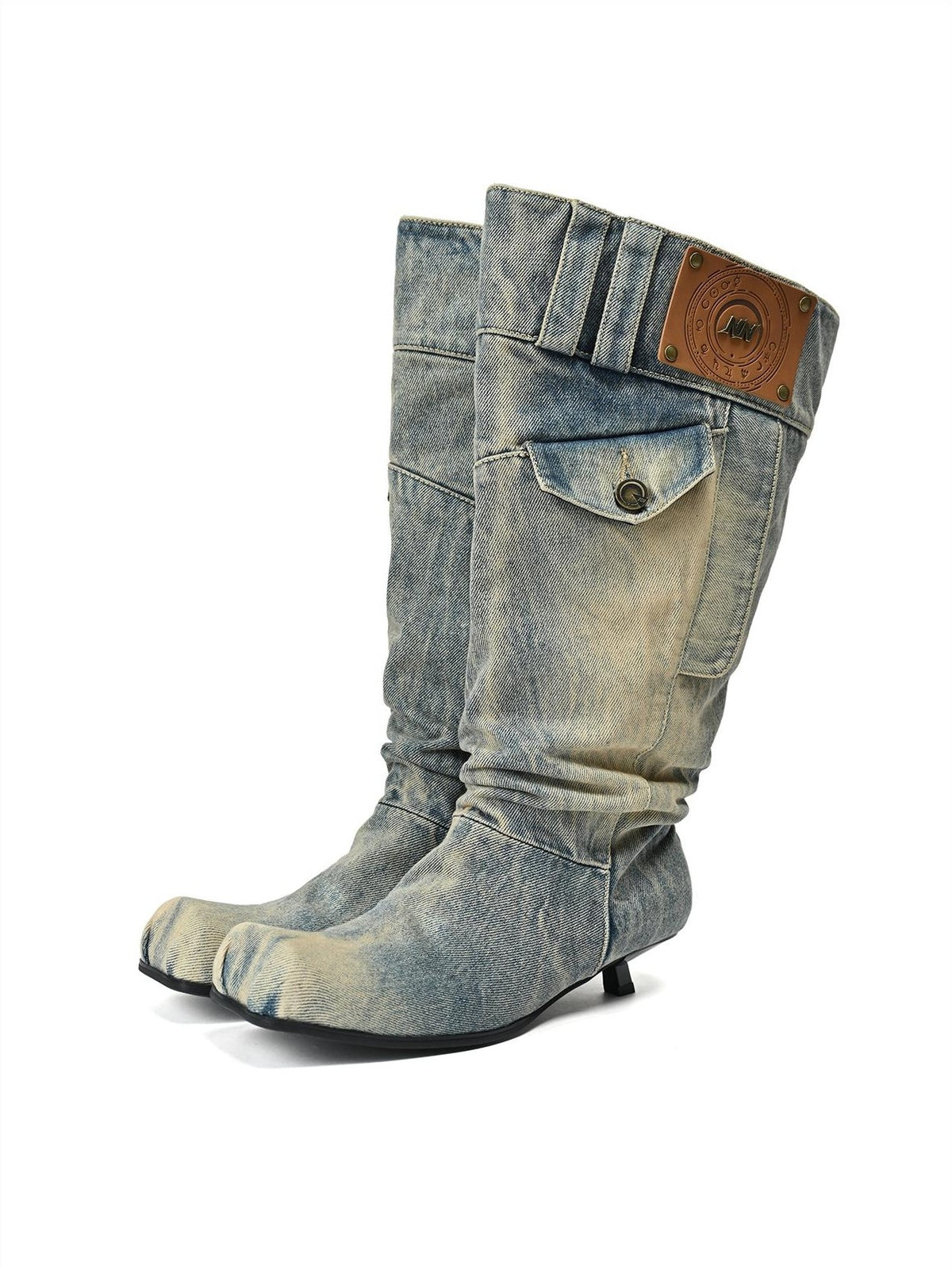 NORTH NODE Washed Distressed Denim Slip On Low Heel Women&