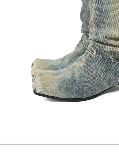 NORTH NODE Washed Distressed Denim Slip On Low Heel Women&