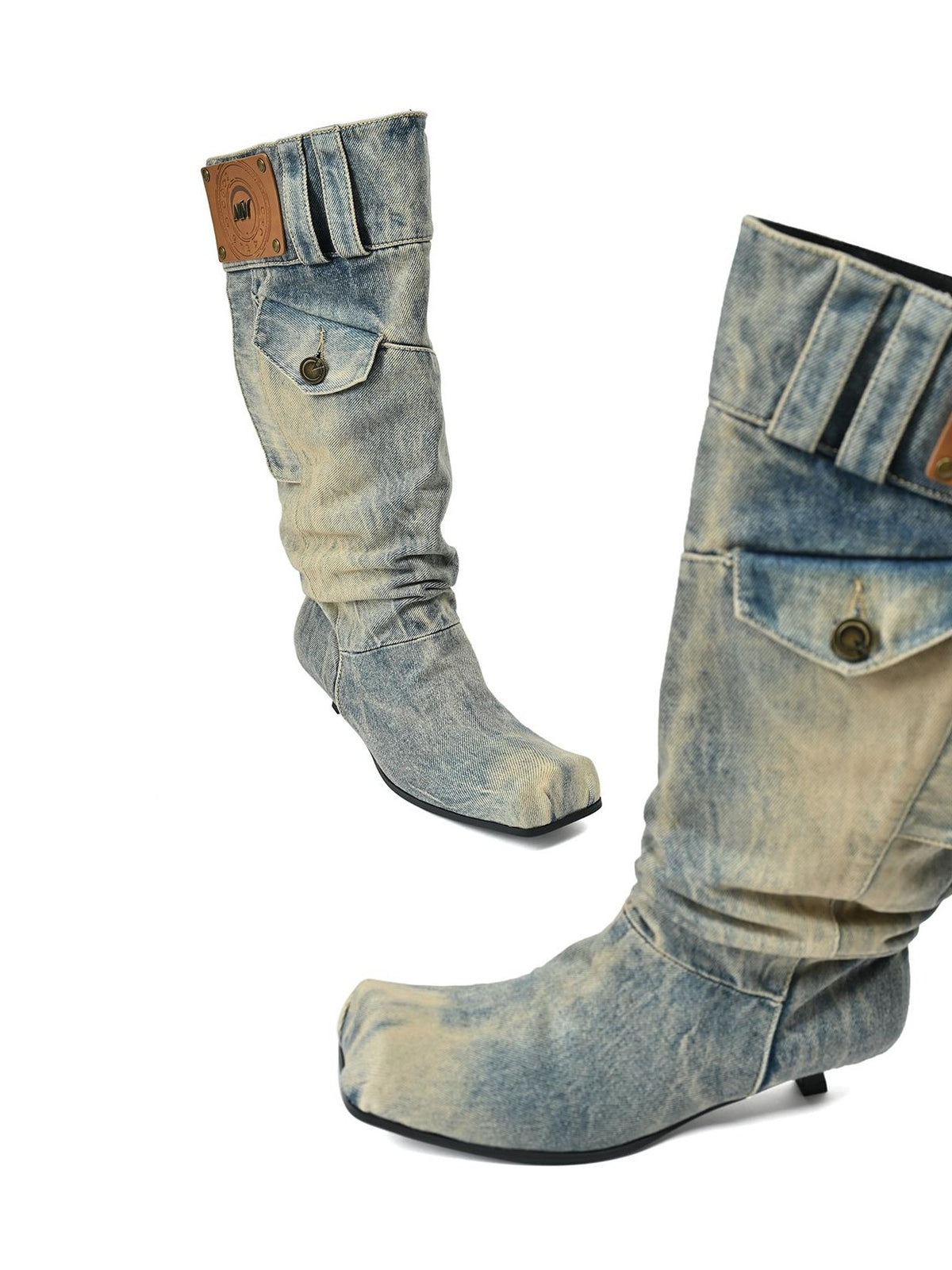 NORTH NODE Washed Distressed Denim Slip On Low Heel Women&