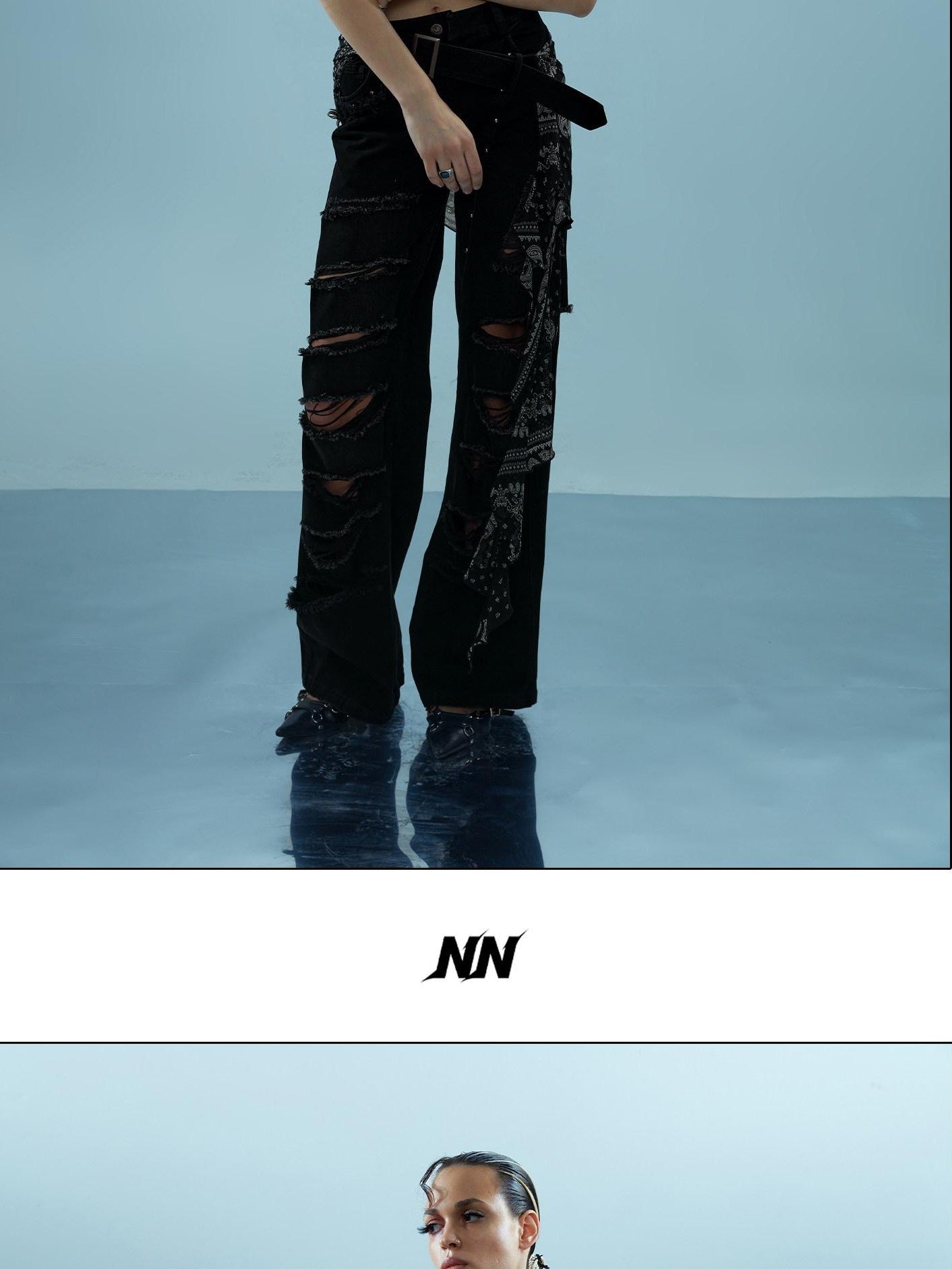 Washed Distressed Detachable Flap Wide Leg Women&