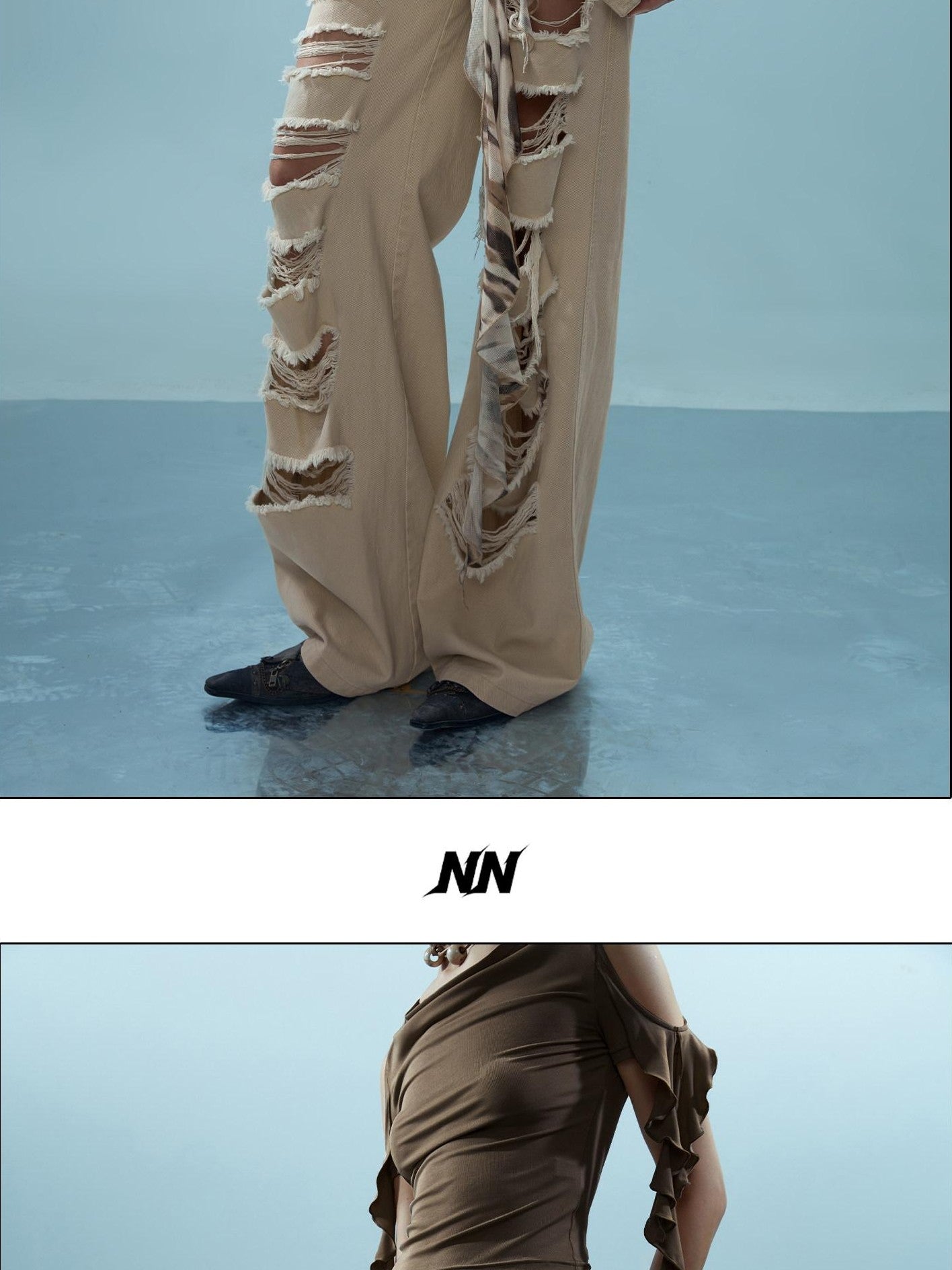 Washed Distressed Detachable Flap Wide Leg Women&