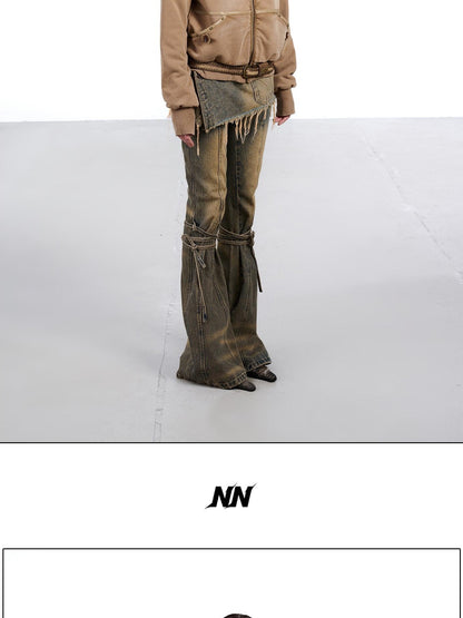 NORTH NODE Washed Distressed Fur Collar Hooded Women&