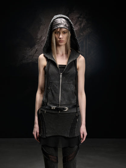 NORTH_NODE_Washed_Distressed_Hooded_Zip_Front_Slim_Fit_Side_Pocket_Women&