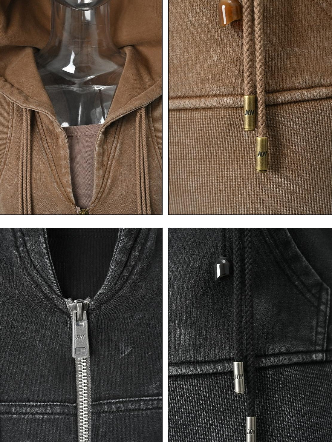 NORTH NODE Washed Distressed Hooded Zip Front Slim Fit Side Pocket Women&