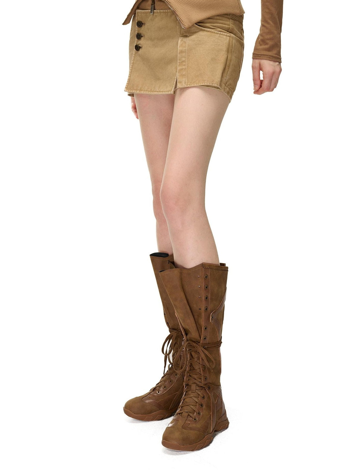 NORTH NODE Washed Distressed Ribbed Panel High Waist Women&