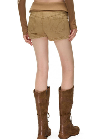 NORTH NODE Washed Distressed Ribbed Panel High Waist Women&